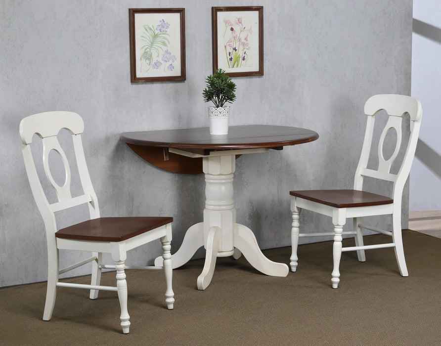Sunset Trading Andrews 42" Round Extendable Drop Leaf Dining Table | Antique White and Chestnut Brown | Seats 4