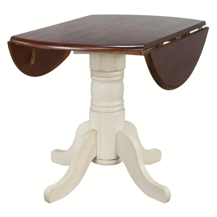 Sunset Trading Andrews 42" Round Extendable Drop Leaf Dining Table | Antique White and Chestnut Brown | Seats 4
