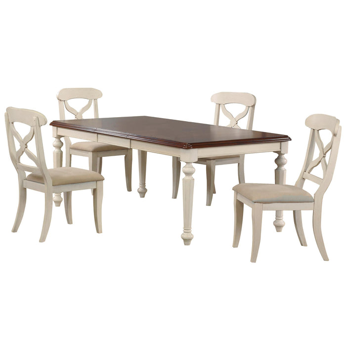 Sunset Trading Andrews 5 Piece 76" Rectangular Butterfly Extendable Dining Set | Antique White and Chestnut Brown | Seats 8