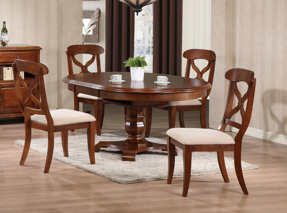 Sunset Trading Andrews 5 Piece 48" Round or 66" Oval Extendable Dining Set | Butterfly Leaf Table | Chestnut Brown | Seats 6