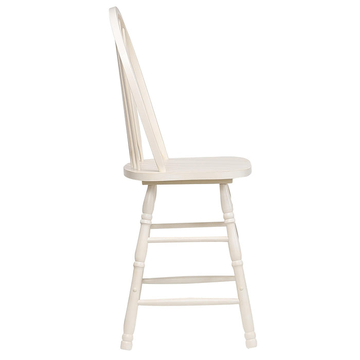 Sunset Trading Andrews Arrowback Windsor 24" Barstool | Antique White Solid Wood Counter Height Stool | Set of 2