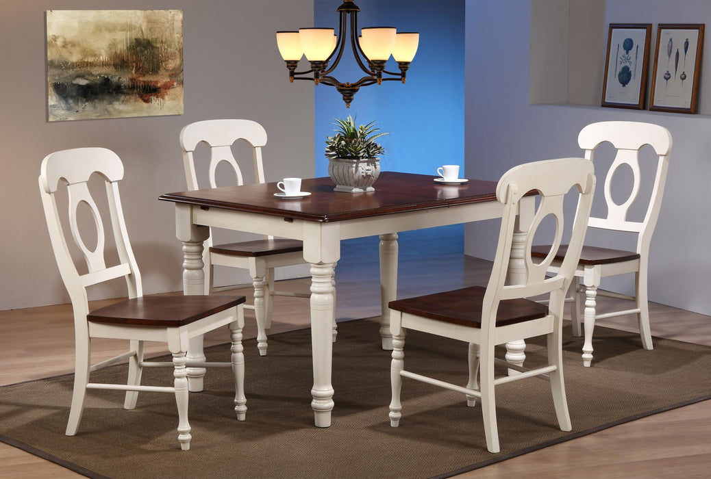 Sunset Trading Andrews Napoleon Dining Side Chair | Two Tone Antique White Chestnut Brown Solid Wood | Set of 2