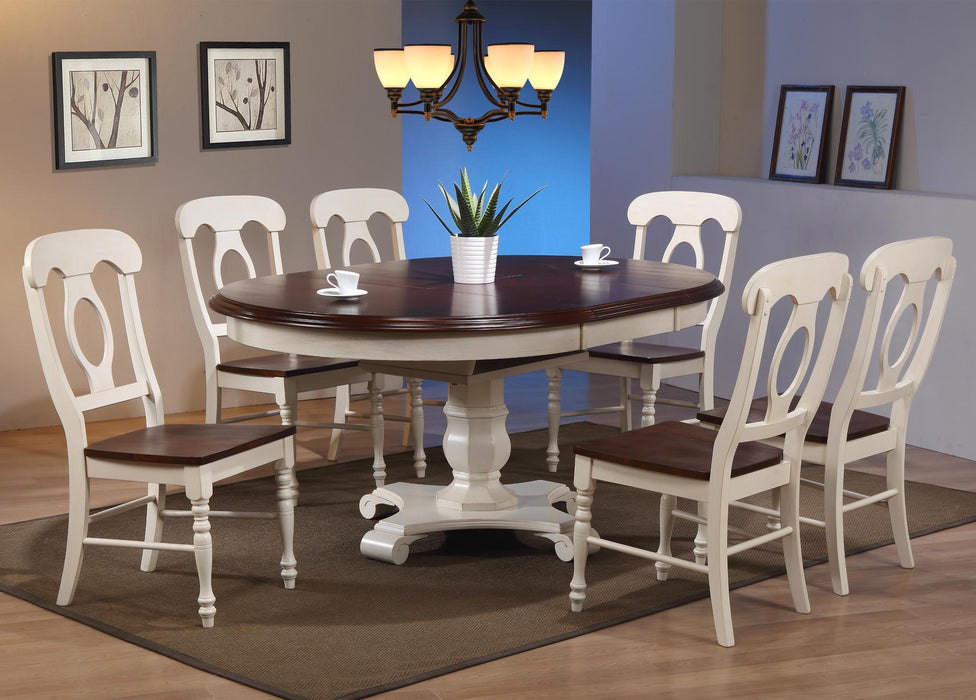 Sunset Trading Andrews Napoleon Dining Side Chair | Two Tone Antique White Chestnut Brown Solid Wood | Set of 2