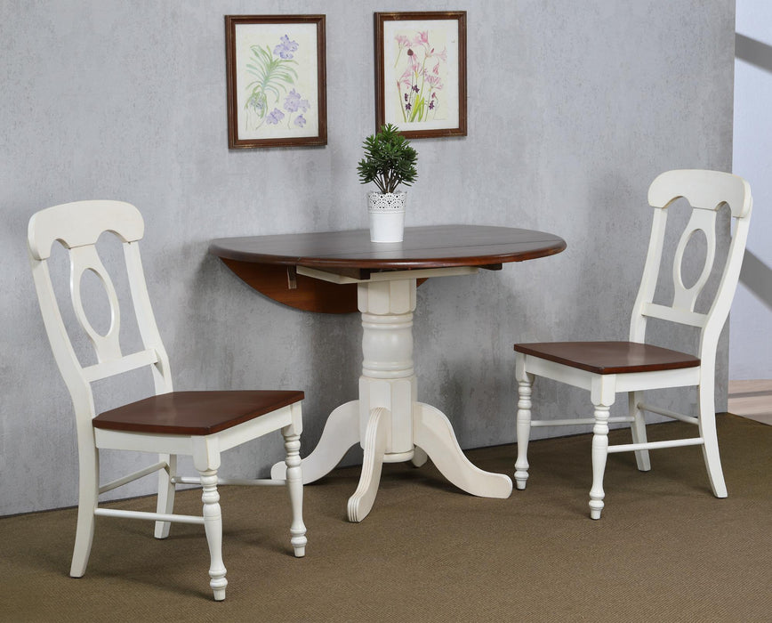 Sunset Trading Andrews Napoleon Dining Side Chair | Two Tone Antique White Chestnut Brown Solid Wood | Set of 2
