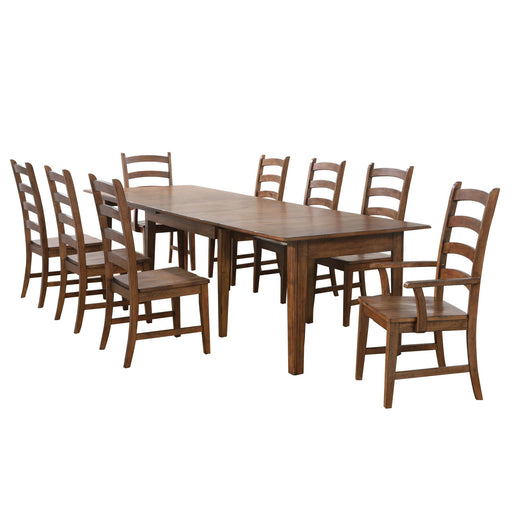Sunset Trading Simply Brook 9 Piece 134" Rectangular Extendable Table Dining Set | Amish Brown | Seats 12 -  Chapter 11 Furniture (Lewiston, Maine)