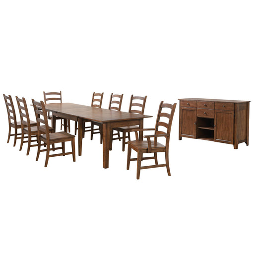 Sunset Trading Simply Brook 10 Piece 134" Rectangular Extendable Table Dining Set | Sideboard | Amish Brown | Seats 12 -  Chapter 11 Furniture (Lewiston, Maine)