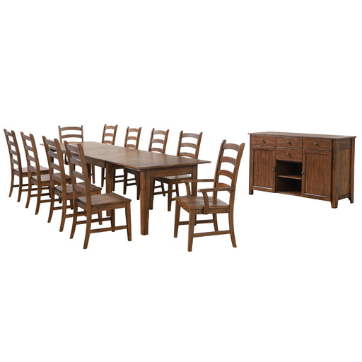 Sunset Trading Simply Brook 12 Piece 134" Rectangular Extendable Table Dining Set | Sideboard| Amish Brown | Seats 12 -  Chapter 11 Furniture (Lewiston, Maine)
