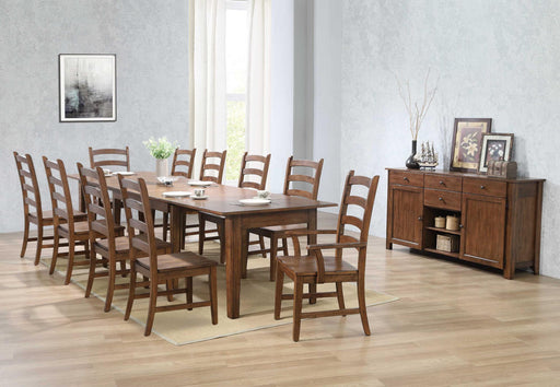 Sunset Trading Simply Brook 12 Piece 134" Rectangular Extendable Table Dining Set | Sideboard| Amish Brown | Seats 12 -  Chapter 11 Furniture (Lewiston, Maine)