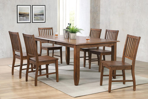 Sunset Trading Simply Brook 7 Piece 72" Rectangular Extendable Table Dining Set | 6 Slat Back Chairs| Amish Brown | Seats 8 -  Chapter 11 Furniture (Lewiston, Maine)