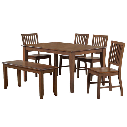 Sunset Trading Simply Brook 6 Piece Rectangular Dining Set with Bench | Amish Brown Solid Wood | Seats 7 -  Chapter 11 Furniture (Lewiston, Maine)