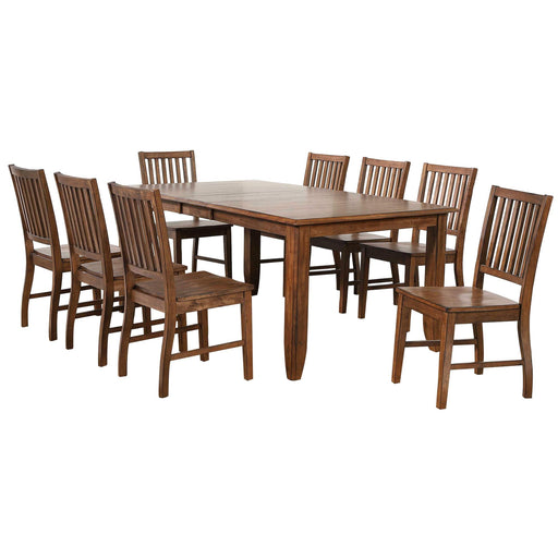 Sunset Trading Simply Brook 9 Piece 72" Rectangular Extendable Table Dining Set | 8 Slat Back Chairs| Amish Brown | Seats 8 -  Chapter 11 Furniture (Lewiston, Maine)