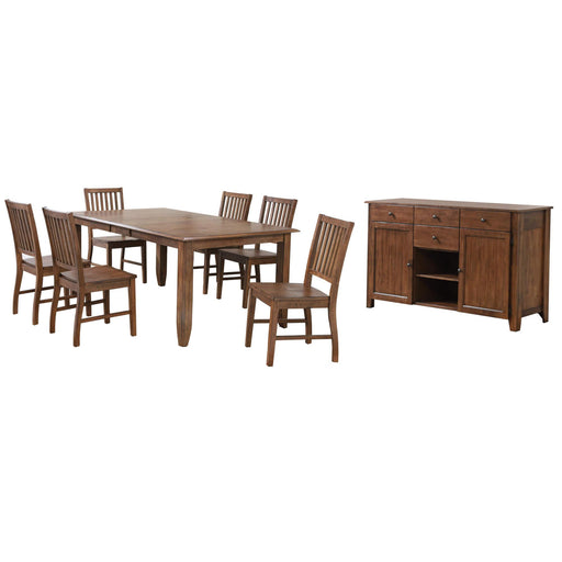 Sunset Trading Simply Brook 8 Piece 72" Rectangular Extendable Table Dining Set | Sideboard | Amish Brown | Seats 8 -  Chapter 11 Furniture (Lewiston, Maine)
