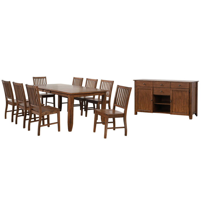 Sunset Trading Simply Brook 10 Piece 72" Rectangular Extendable Table Dining Set | Sideboard | Amish Brown | Seats 8