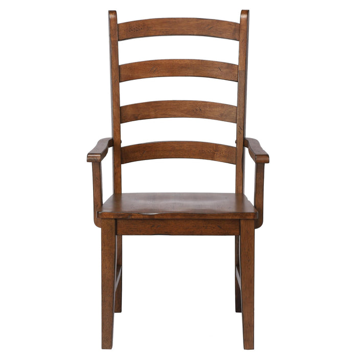 Sunset Trading Simply Brook Ladder Back Dining Chair with Arms | Set of 2 | Amish Brown