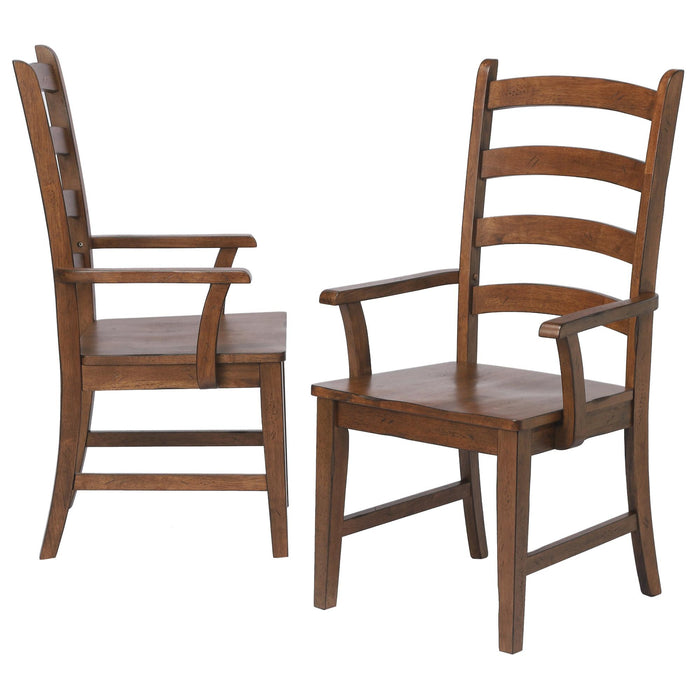 Sunset Trading Simply Brook Ladder Back Dining Chair with Arms | Set of 2 | Amish Brown