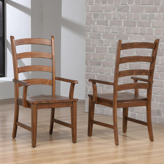 Sunset Trading Simply Brook Ladder Back Dining Chair with Arms | Set of 2 | Amish Brown