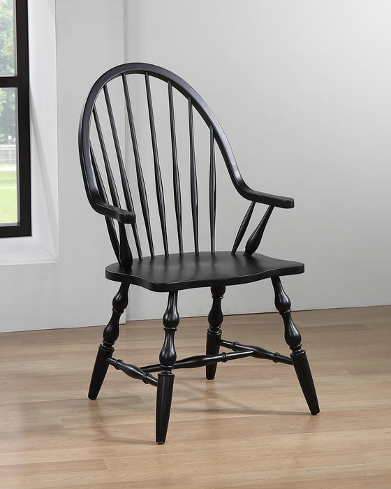 Sunset Trading Black Cherry Selections Windsor Spindleback Dining Chair with Arms | Antique Black