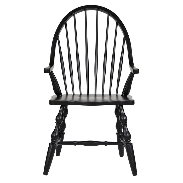 Sunset Trading Black Cherry Selections Windsor Spindleback Dining Chair with Arms | Antique Black