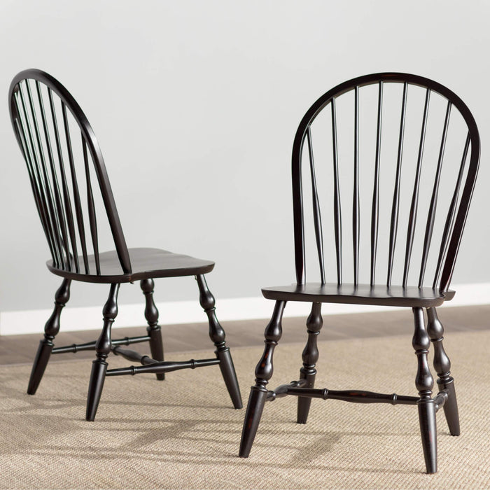 Sunset Trading Black Cherry Selections Windsor Spindleback Dining Chair with Arms | Antique Black
