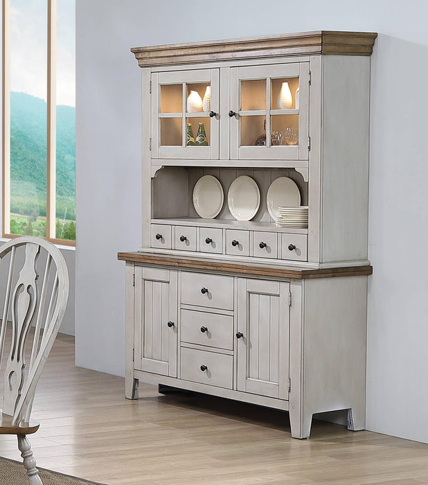 Sunset Trading Country Grove Buffet and Lighted Hutch | Distressed Gray and Brown Wood