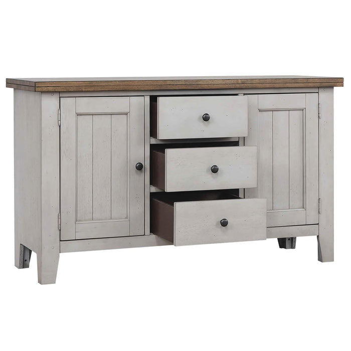 Sunset Trading Country Grove Buffet and Lighted Hutch | Distressed Gray and Brown Wood