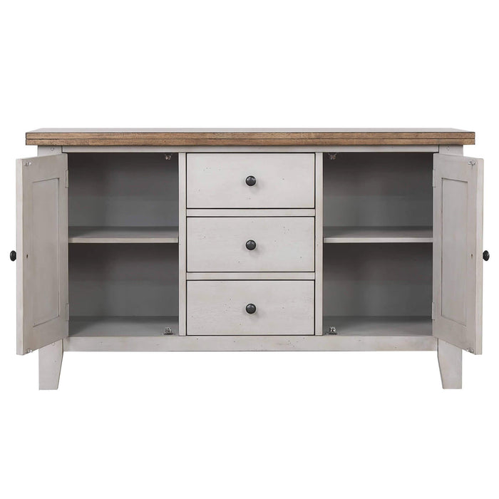 Sunset Trading Country Grove Buffet and Lighted Hutch | Distressed Gray and Brown Wood