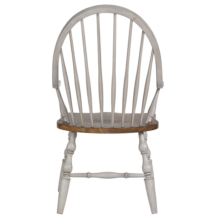 Sunset Trading Country Grove Windsor Dining Chair with Arms| Distressed Gray and Brown Wood