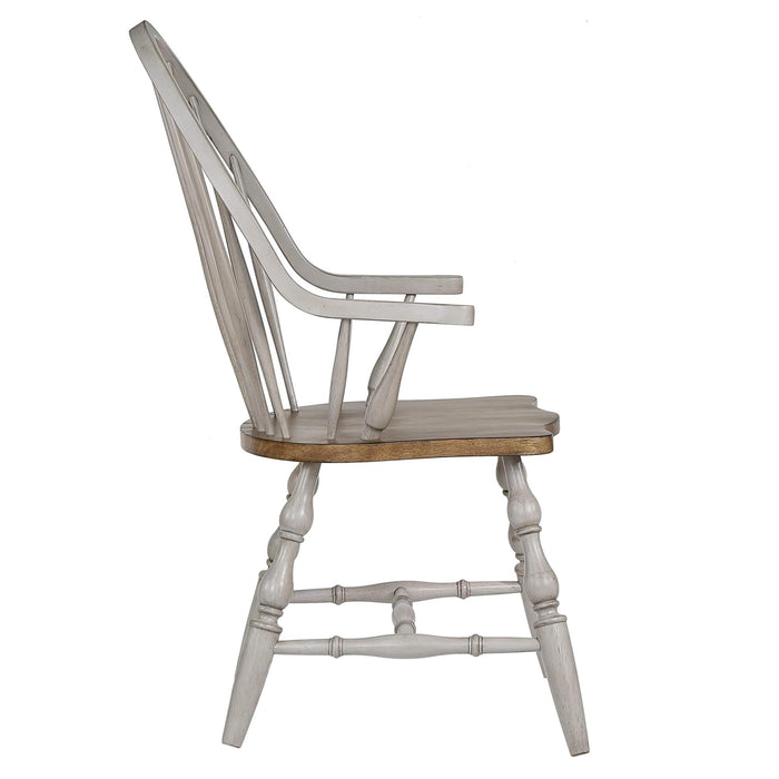 Sunset Trading Country Grove Windsor Dining Chair with Arms| Distressed Gray and Brown Wood