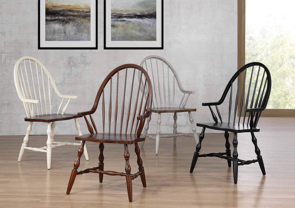 Sunset Trading Country Grove Windsor Dining Chair with Arms| Distressed Gray and Brown Wood