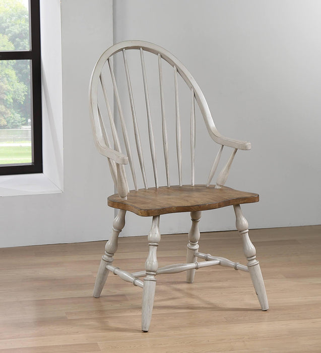 Sunset Trading Country Grove Windsor Dining Chair with Arms| Distressed Gray and Brown Wood