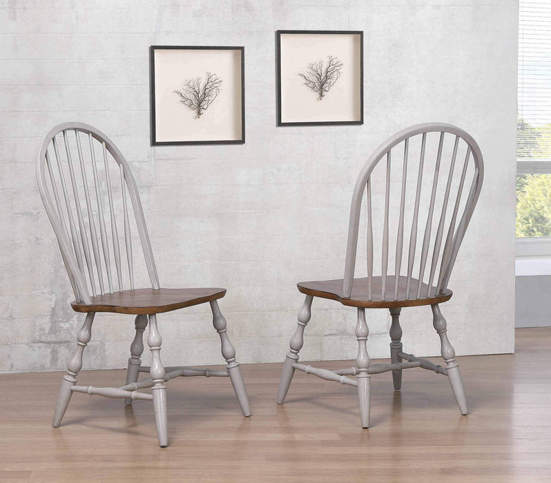 Sunset Trading Country Grove Windsor Dining Chair | Distressed Gray and Brown Wood | Set of 2