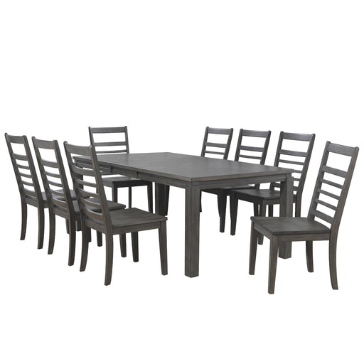 Sunset Trading Shades of Gray 9 Piece 82" Rectangular Extendable Dining Set | Slat Back Chairs | Seats 8 -  Chapter 11 Furniture (Lewiston, Maine)