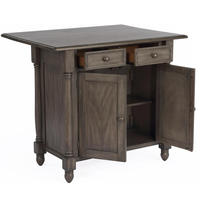 Sunset Trading Shades of Gray Expandable Drop Leaf Kitchen Island Set with 2 Stools | Drawers and Cabinet
