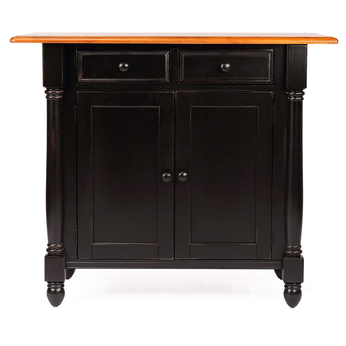 Sunset Trading Antique Black Expandable Kitchen Island with 2 Swivel Stools | Cherry Drop Leaf Top | Drawers and Cabinet