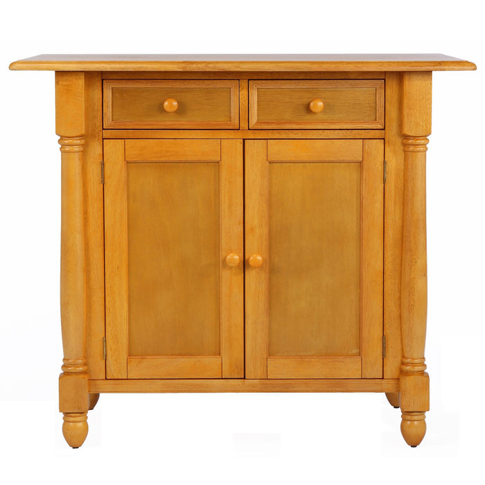 Sunset Trading Light Oak Expandable Drop Leaf Kitchen Island with 2 Swivel Stools | Breakfast Bar | Drawers and Cabinet