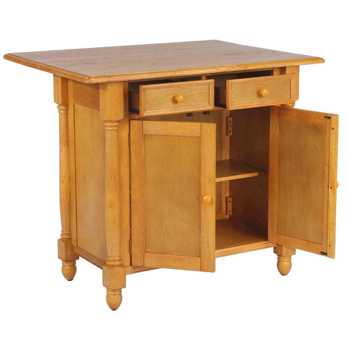 Sunset Trading Light Oak Extendable Kitchen Island with Drop Leaf Top | Drawers and Cabinet