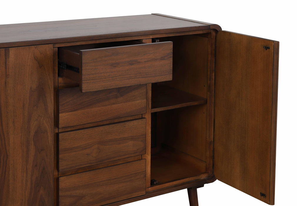 Sunset Trading Mid Century 8 Piece 78" Rectangular Dining Table Set | Padded Performance Fabric Seats | Server | Seats 6