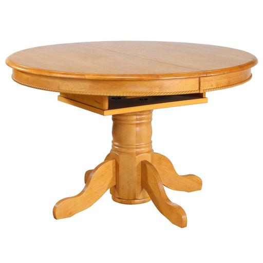 Sunset Trading Oak Selections 48" Round to 66" Oval Extendable Butterfly Leaf Pedestal Dining Table | Light Oak | Seats 6 -  Chapter 11 Furniture (Lewiston, Maine)