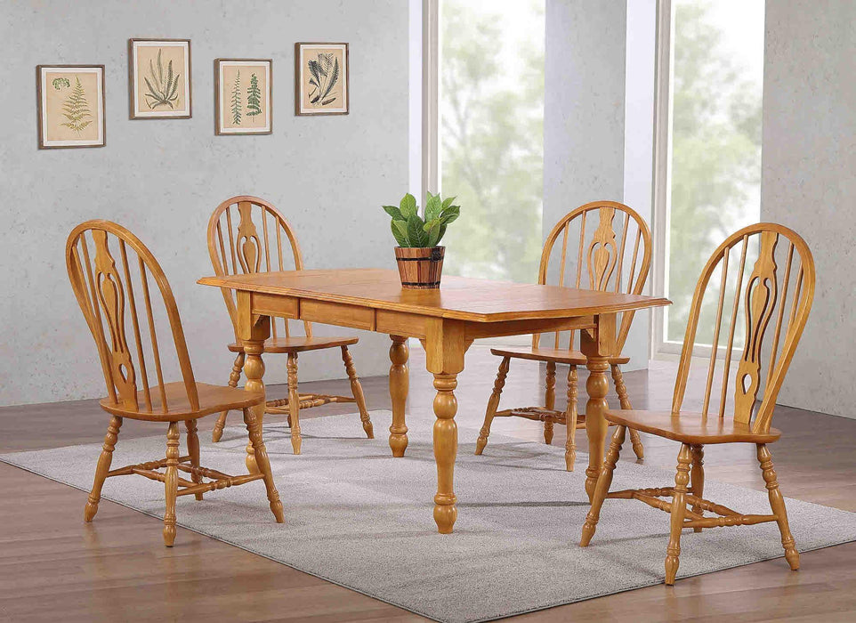 Sunset Trading Oak Selections 5 Piece 72" Rectangular Drop Leaf Extendable Dining Set | Keyhole Windsor Chairs | Seats 8 -  Chapter 11 Furniture (Lewiston, Maine)