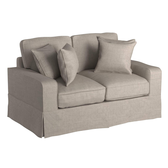 Sunset Trading Americana Box Cushion Slipcovered Loveseat | Light Gray