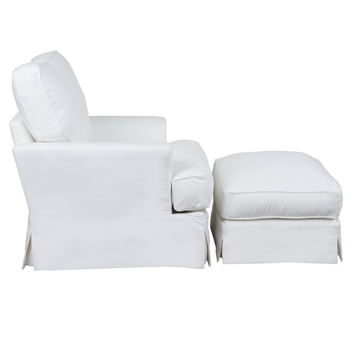 Sunset Trading Ariana Slipcovered Chair with Ottoman | Stain Resistant Performance Fabric | White