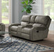 Sunset Trading Calvin 78" Wide Dual Reclining Loveseat with Storage Console | Nailheads | Easy to Clean Gray Fabric -  Chapter 11 Furniture (Lewiston, Maine)
