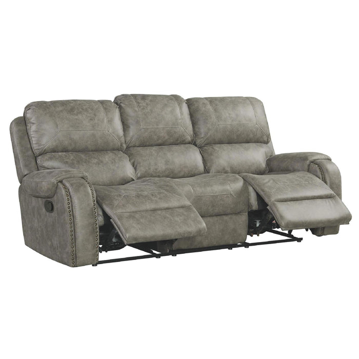 Sunset Trading Calvin 86" Wide Dual Reclining Sofa | Nailheads | Easy to Clean Gray Fabric Couch