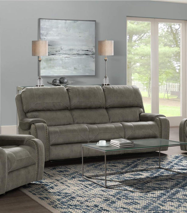 Sunset Trading Calvin 86" Wide Dual Reclining Sofa | Nailheads | Easy to Clean Gray Fabric Couch