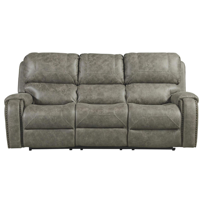 Sunset Trading Calvin 86" Wide Dual Reclining Sofa | Nailheads | Easy to Clean Gray Fabric Couch