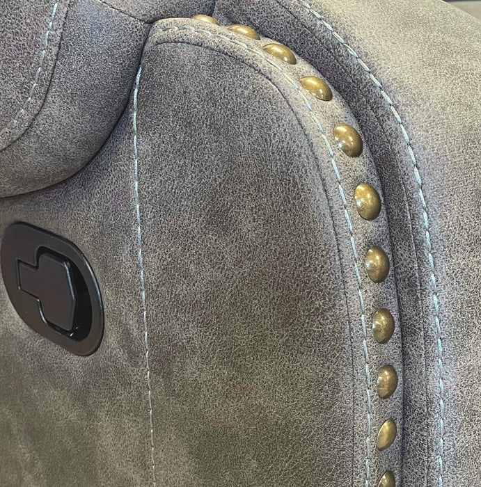 Sunset Trading Calvin 86" Wide Dual Reclining Sofa | Nailheads | Easy to Clean Gray Fabric Couch -  Chapter 11 Furniture (Lewiston, Maine)