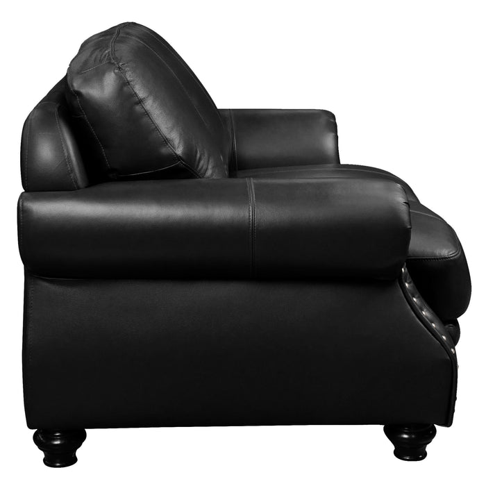 Sunset Trading Charleston 63" Wide Top Grain Leather Loveseat | Black Rolled Arm Small Couch with Nailheads