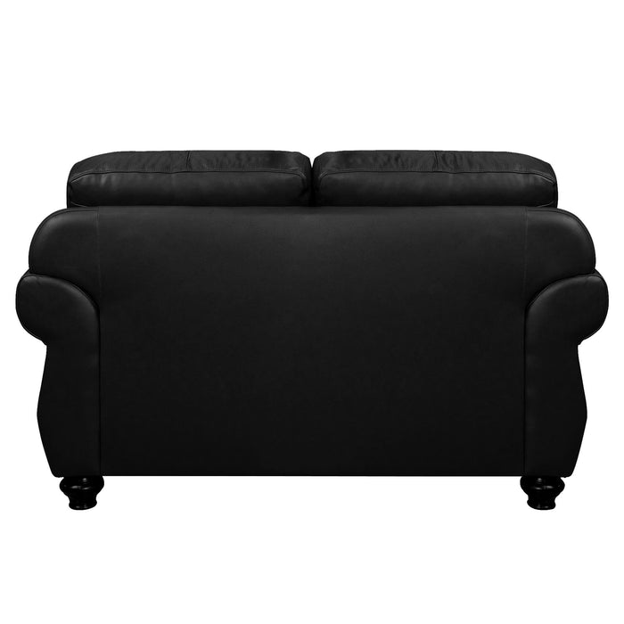 Sunset Trading Charleston 63" Wide Top Grain Leather Loveseat | Black Rolled Arm Small Couch with Nailheads