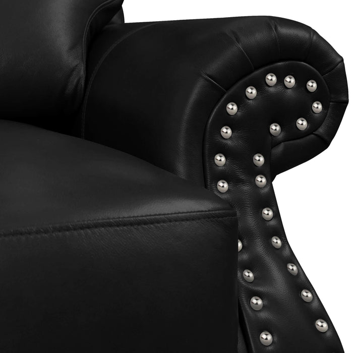 Sunset Trading Charleston 86" Wide Top Grain Leather Sofa | Black 3 Seater Rolled Arm Couch with Nailheads