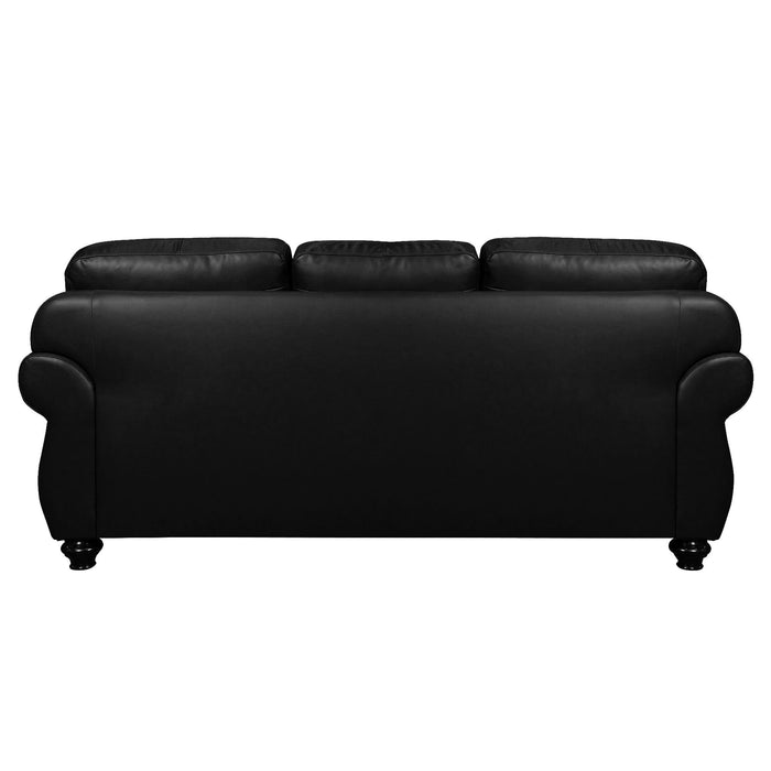 Sunset Trading Charleston 86" Wide Top Grain Leather Sofa | Black 3 Seater Rolled Arm Couch with Nailheads
